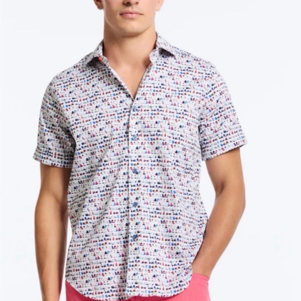 NWT ROBERT GRAHAM - BOARD BASH SHORT SLEEVE BUTTON DOWN SHIRT L, XL